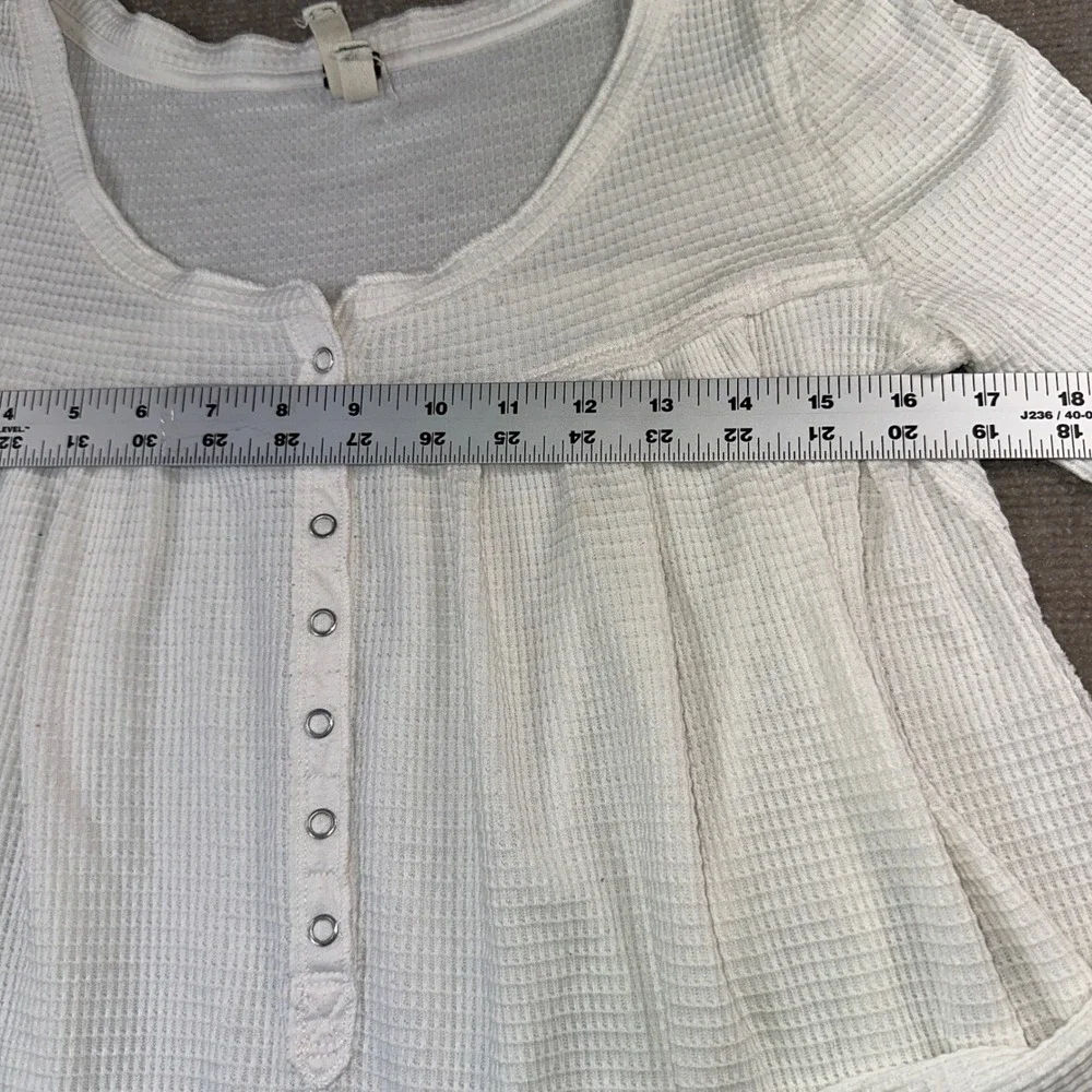 We The Free Free People Ivory Waffle Knit Henley Babydoll High Low Top XS